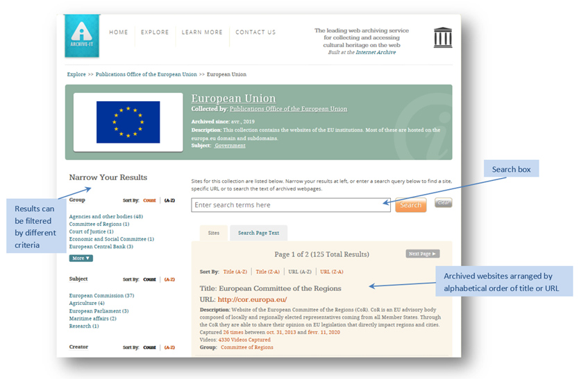 How to use the EU web archive European Commission